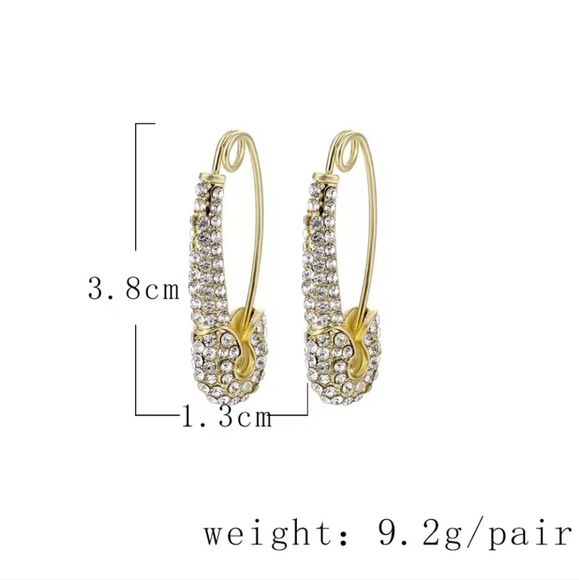 Blue Rhinestone Safety Pin Earrings - Picture 2 of 2